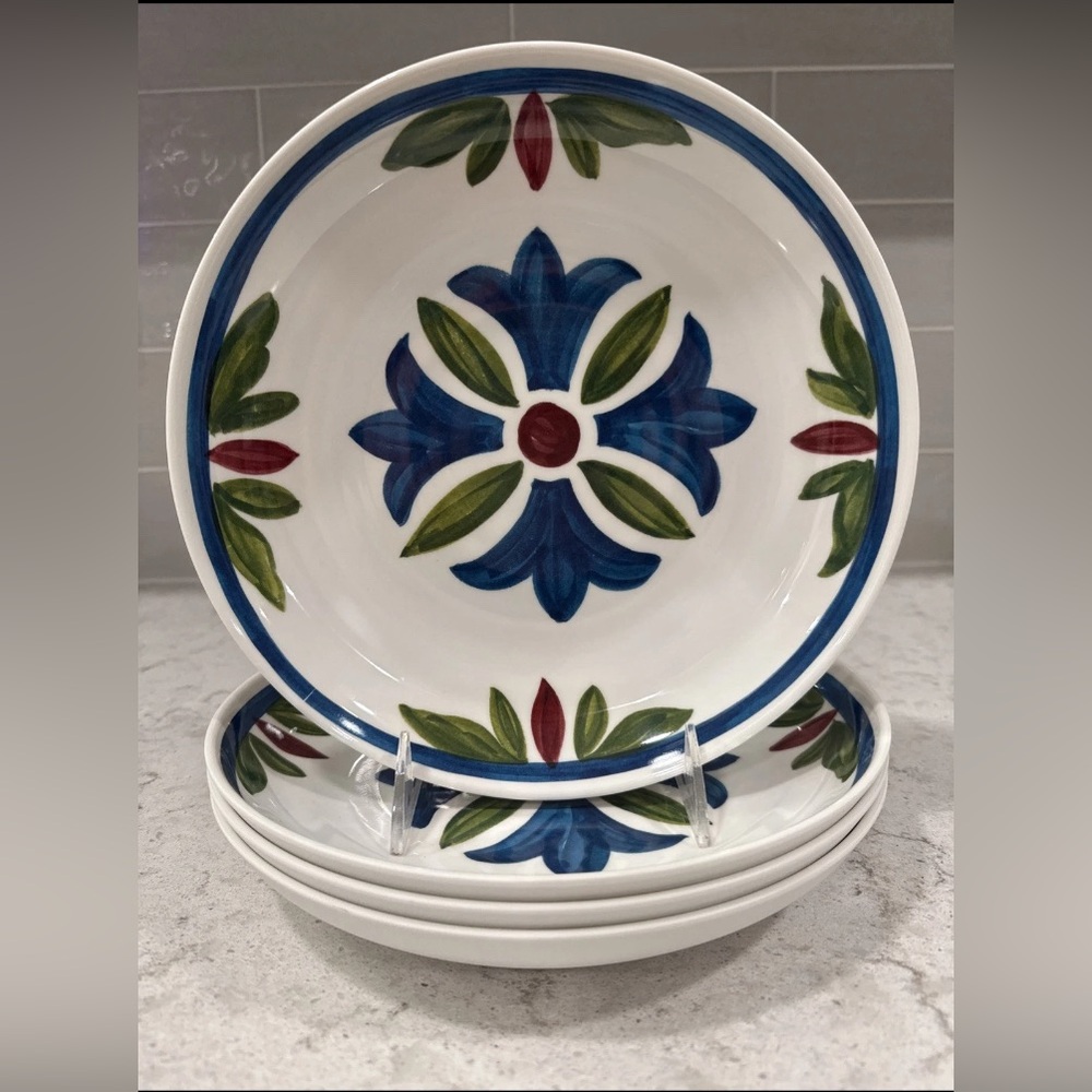 Set of 4 ABSTRACT LARGE MEDITERRANEAN Print 9” Salad Plates MELAMINE New